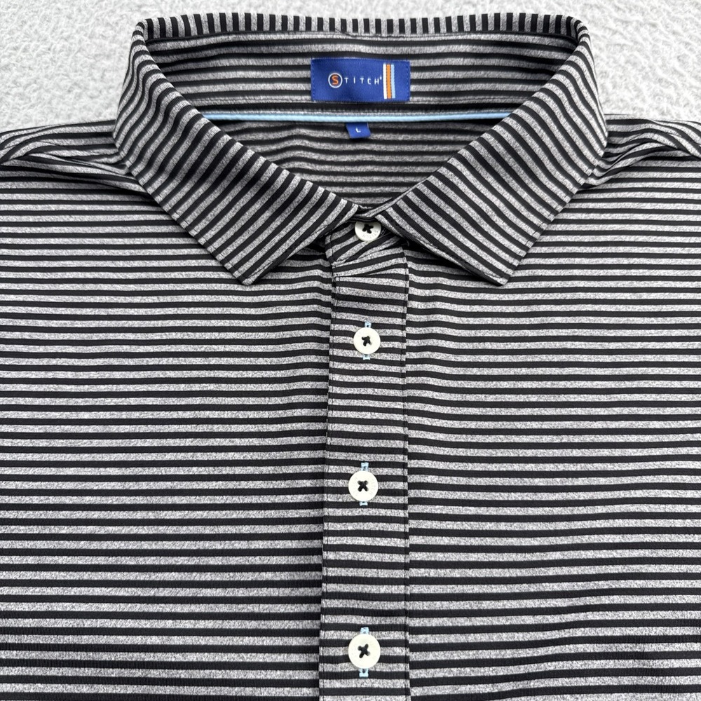 Stitch Polo Golf Shirt Mens Large Black Stripe Performance Stretch Lightweight